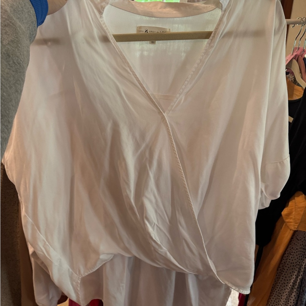 Lou & Grey White Wrap Blouse Short Sleeve Relaxed